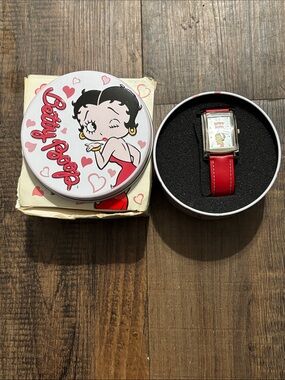 Betty Boop Red Strap Watch with Character Tin
